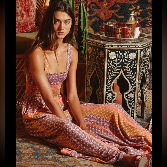 ✨NEW LIST✨ Comfy Boho Striped Patterned Jumpsuit Smocked Top Wide Leg Palazzo - Picture 7 of 7